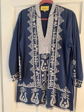 FINCH - Navy Embroidered Tunic